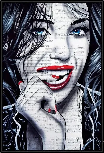 Картина Девушка с нотами и красными губами