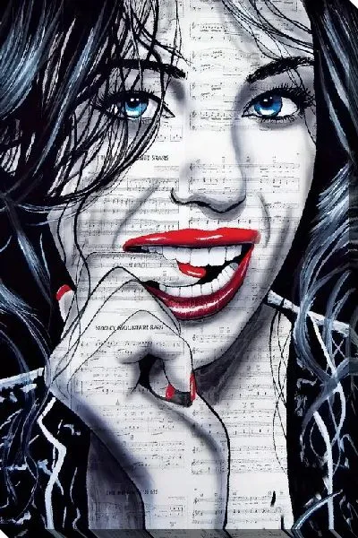 Постер Девушка с нотами и красными губами