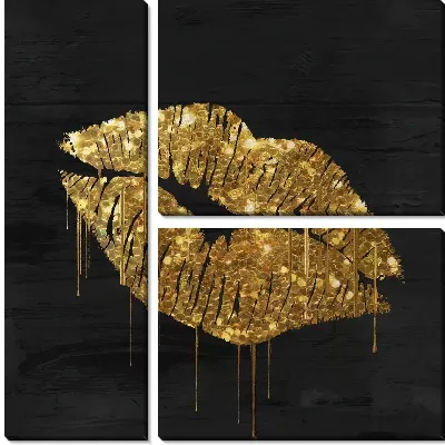 Модульная картина Золотые губы на темном фоне