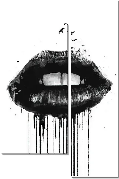 Модульная картина Черные губы с птицами