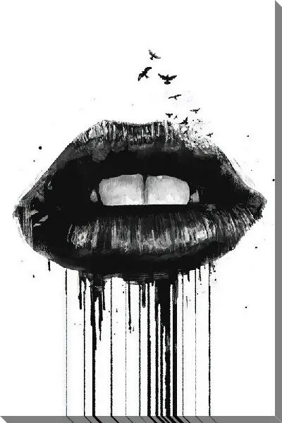 Картина маслом Черные губы с птицами