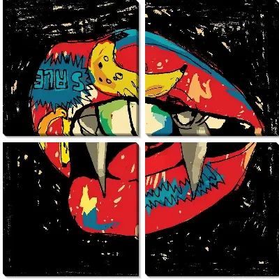 Модульная картина Губы с клыками в стиле поп-арт