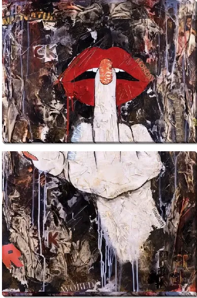 Модульная картина Жест F//k и красные губы