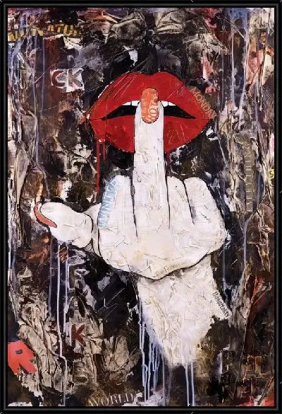 Картина Жест F//k и красные губы