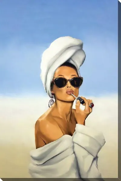 Постер Девушка наносит макияж в солнечных очках