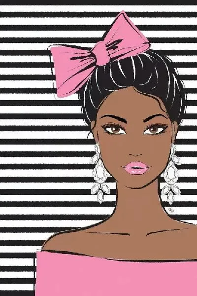 Плакат Модница на полосатом фоне