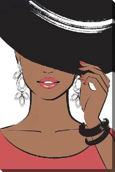 Картина маслом Модница в шляпе и алыми губами