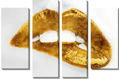 Модульная картина Золотые губы на белом фоне
