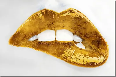 Картина маслом Золотые губы на белом фоне