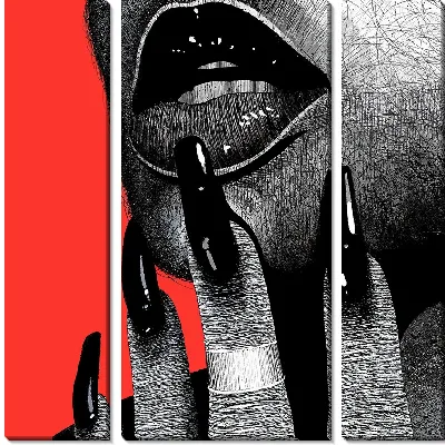 Модульная картина Черный маникюр и губы