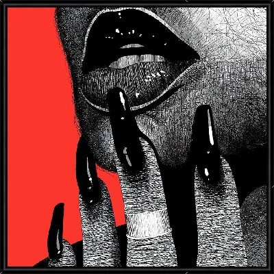 Черный маникюр и губы