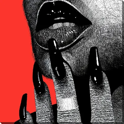 Черный маникюр и губы