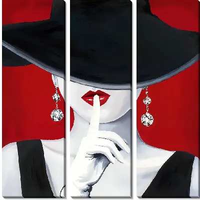 Модульная картина Девушка в шляпе просит быть потише