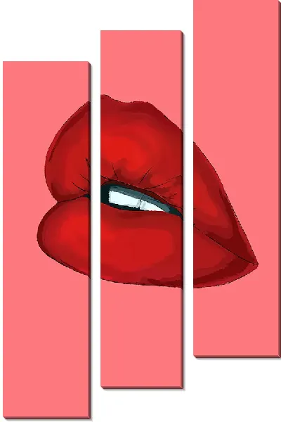 Модульная картина Красные губы на алом фоне
