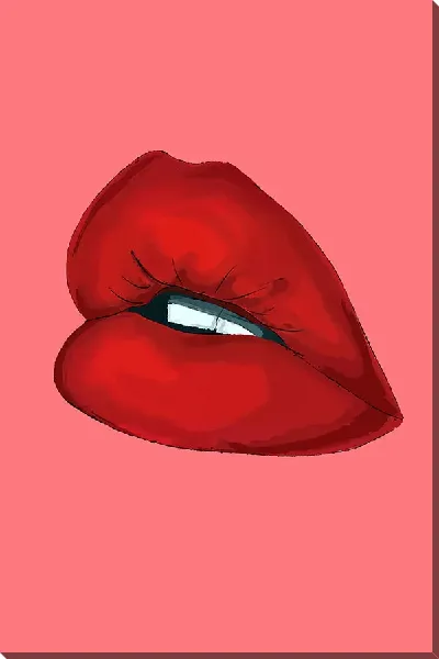 Постер Красные губы на алом фоне