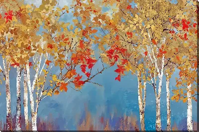 Картина маслом Осенний лес на лазурном фоне