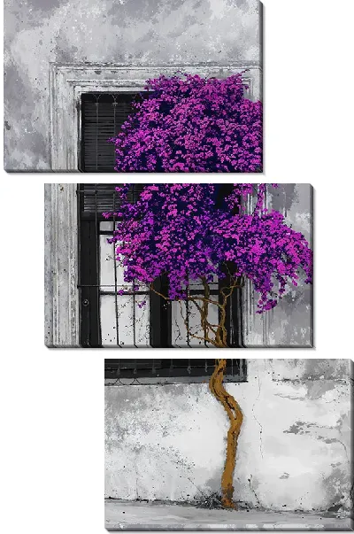Модульная картина Сиреневое дерево на фоне окна