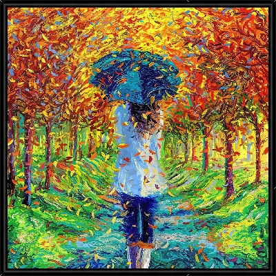 Прогулка под дождем с зонтиком в осеннем лесу