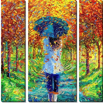 Прогулка под дождем с зонтиком в осеннем лесу