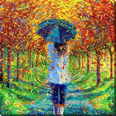 Прогулка под дождем с зонтиком в осеннем лесу