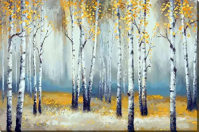 Картина маслом Красивый березовый лес осенью
