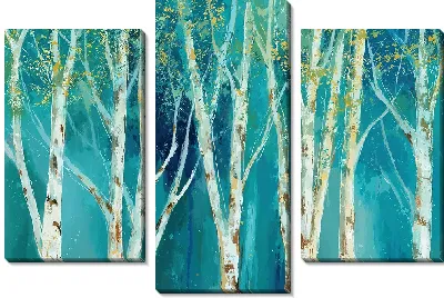 Модульная картина Стволы деревьев на лазурном фоне