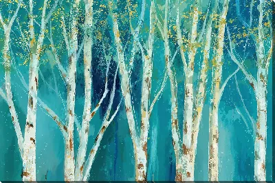 Картина маслом Стволы деревьев на лазурном фоне