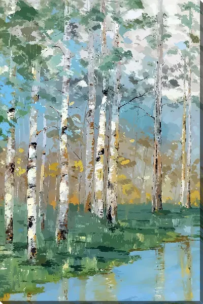 Картина маслом Березы у кромки воды