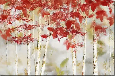 Картина маслом Деревья с красными осенними листьями