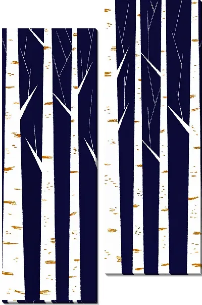 Модульная картина Березы на черном фоне