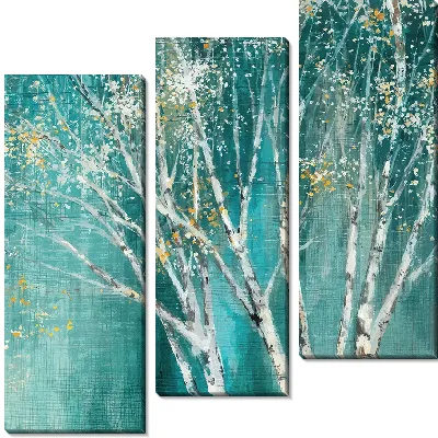 Модульная картина Белые стволы деревьев на лазурном фоне
