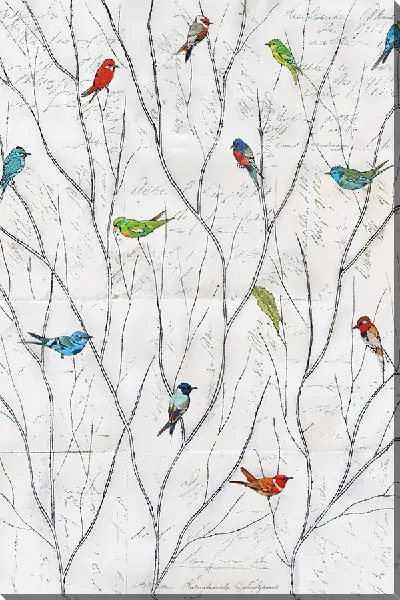 Картина маслом Птицы на ветках деревьев - вид 3