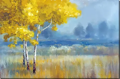 Картина маслом Золотые кроны деревьев на опушке