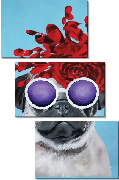 Модульная картина Модный мопс в очках и розой
