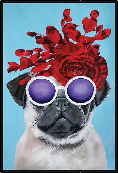 Картина Модный мопс в очках и розой
