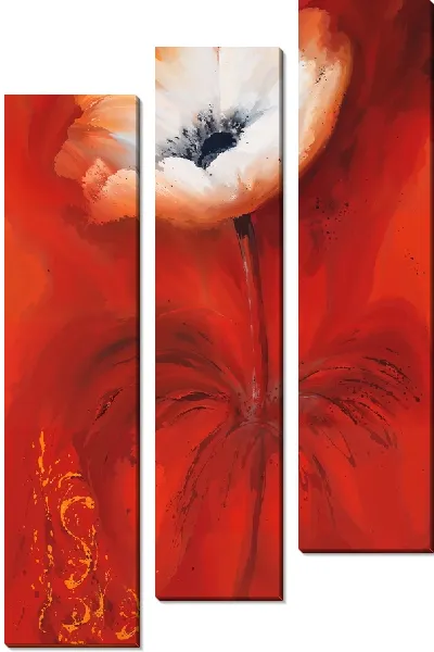 Модульная картина Белый анемон на красном фоне