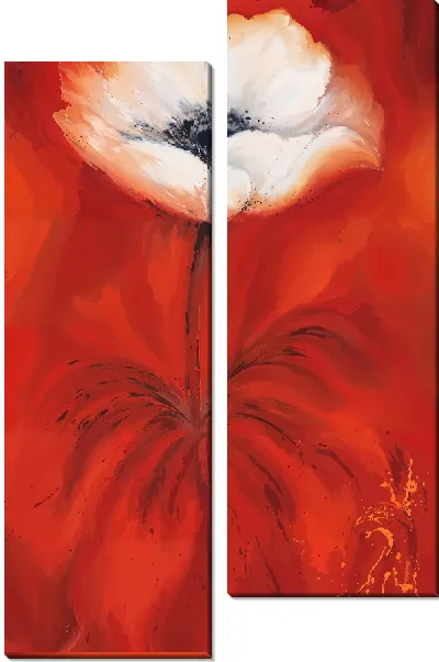 Модульная картина Белый анемон на красном фоне №2