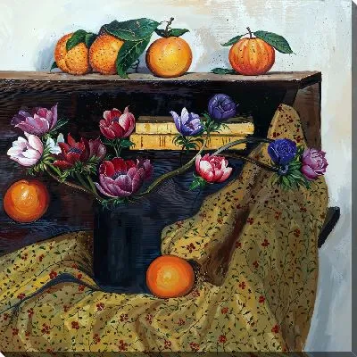 Постер Натюрморт с анемонами и апельсинами