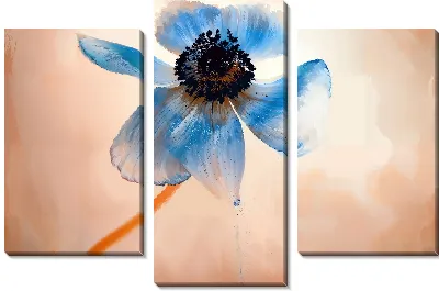Модульная картина Голубой анемон на бежевом фоне