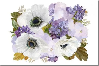 Картина маслом Анемоны на белом фоне