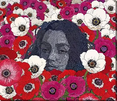 Картина маслом Девушка в цветках анемона