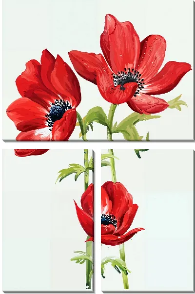 Модульная картина Три красных анемона