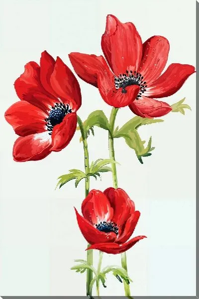 Картина маслом Три красных анемона