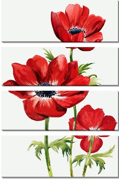 Модульная картина Три красных анемона №2