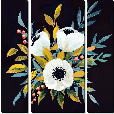 Модульная картина Анемоны на черном фоне №5
