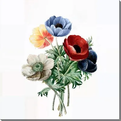 Картина маслом Анемоны на бежевом фоне №4