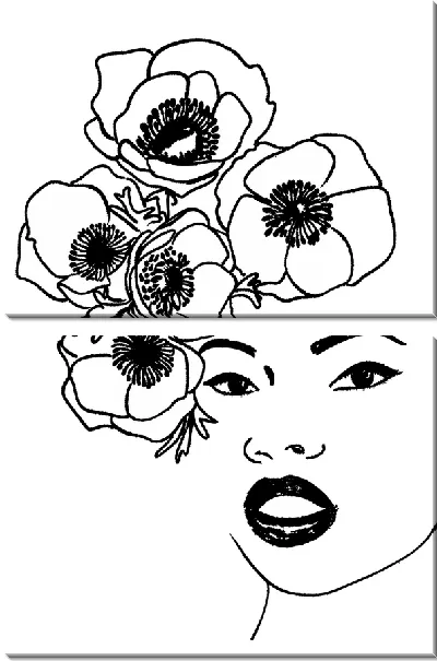 Модульная картина Девушка с анемонами на голове