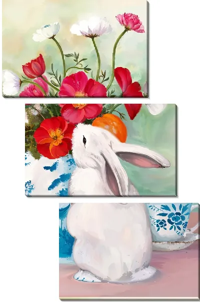 Модульная картина Заяц и букет анемонов