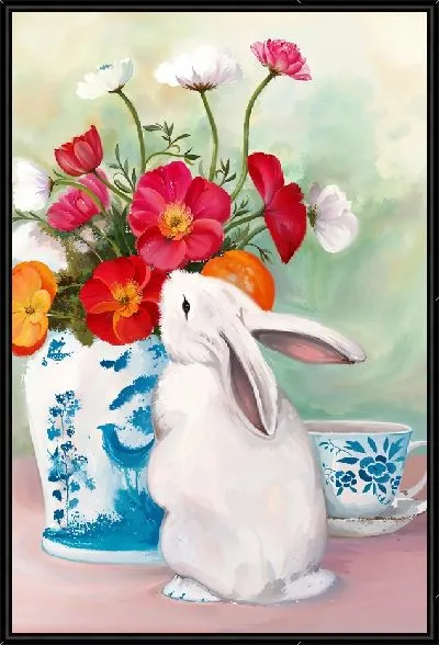 Картина Заяц и букет анемонов