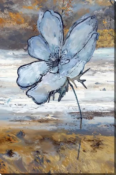 Картина маслом Анемон с золотистой текстурой